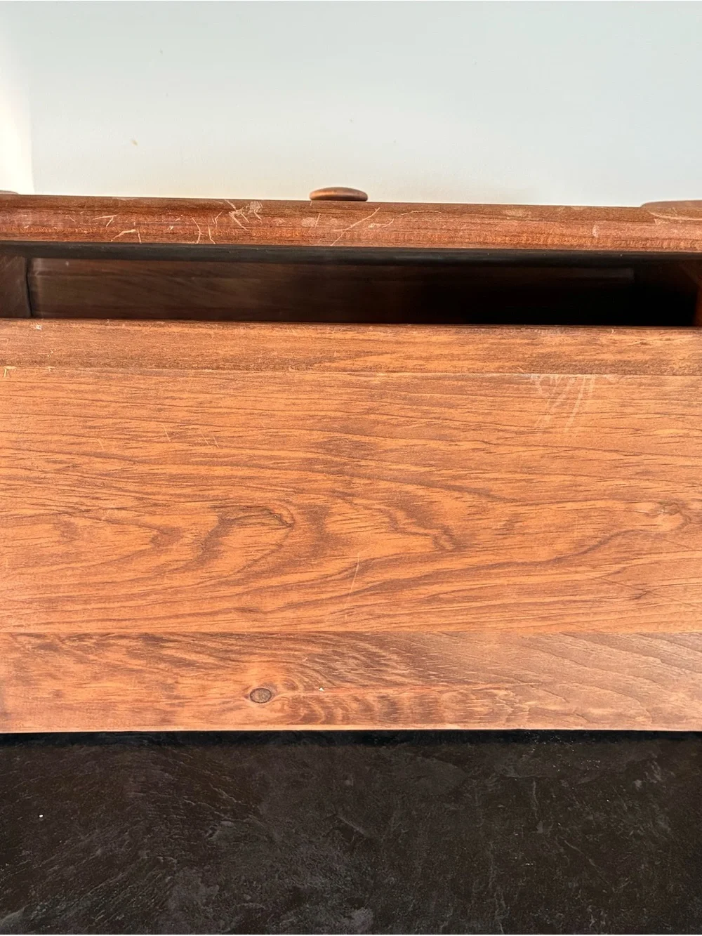 Vintage Cornwall Wooden Bread Storage Box Chest Brown Shell Design 16x10x10